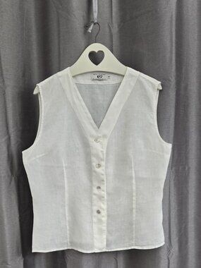 White Linen Sleeveless Blouse Button Front Lightweight Sara Glenzer EU 46